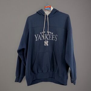 Vintage Lee Sport New York Yankees Hoodie Large Blue Silver Y2K 90s Pullover